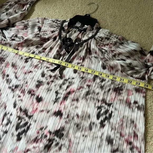 SIMPLYVERA Vera Wang Smocked Watercolor Chiffon Long Sleeves Tie Front Blouse XL - Picture 10 of 15